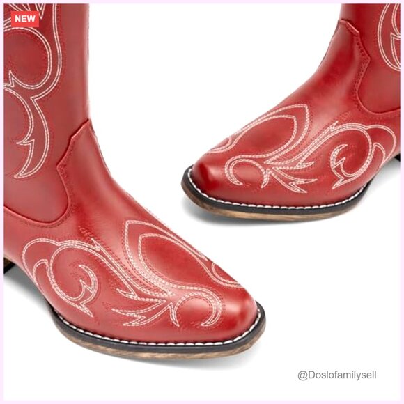 Women's Knee High Western Boots with Embroidery, 1.6 Inch Heel, Side Zip - Picture 4 of 7